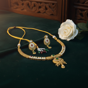 Gold Plated Kundan Choker Necklace Set | Indian Bridal & Wedding Jewelry with Pearl Drops - Mehak Fashion Label