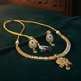 Gold Plated Kundan Choker Necklace Set | Indian Bridal & Wedding Jewelry with Pearl Drops - Mehak Fashion Label