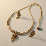 Antique Kundan and Mehak Jewellery Set with Ruby & Pearl Drops | Indian Bridal Necklace & Earring Set with Ruby, Emerald & Pearl Accents