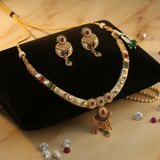 Antique Kundan and Mehak Jewellery Set with Ruby & Pearl Drops | Indian Bridal Necklace & Earring Set with Ruby, Emerald & Pearl Accents