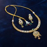 Gold Plated Kundan Choker Necklace Set | Indian Bridal & Wedding Jewelry with Pearl Drops - Mehak Fashion Label