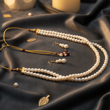 Elegant White Pearl Long Necklace Set with Earrings | Traditional Indian Bridal & Festive Jewelry - Mehak Fashion Label